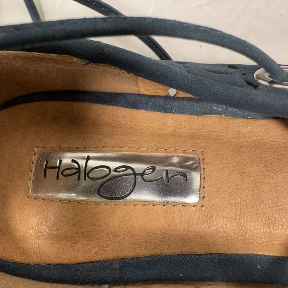 HALOGEN Perforated Suede Lasercut Lace Up Ballet Flats Shoes Size 8‎ Black - Picture 6 of 8